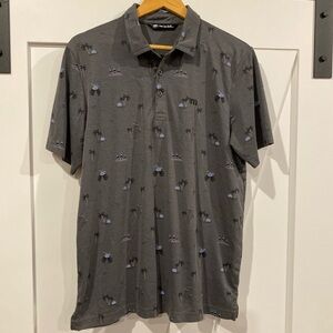 Travis Mathew Charcoal Palm Print Polo Shirt